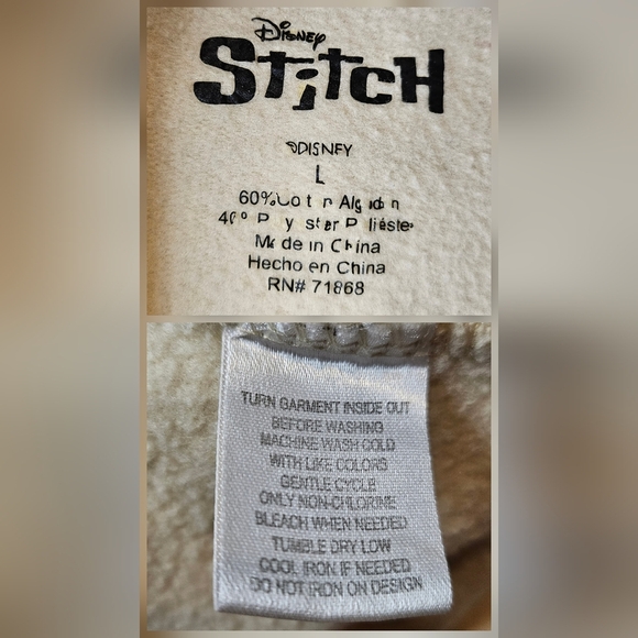 Disney Stitch and Angel Heart Design Cream Sweatshirt Hoodie Juniors Size Large - Picture 4 of 8